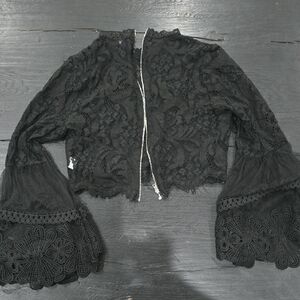 Fashion Nova Black Lace Bell Sleeve Top